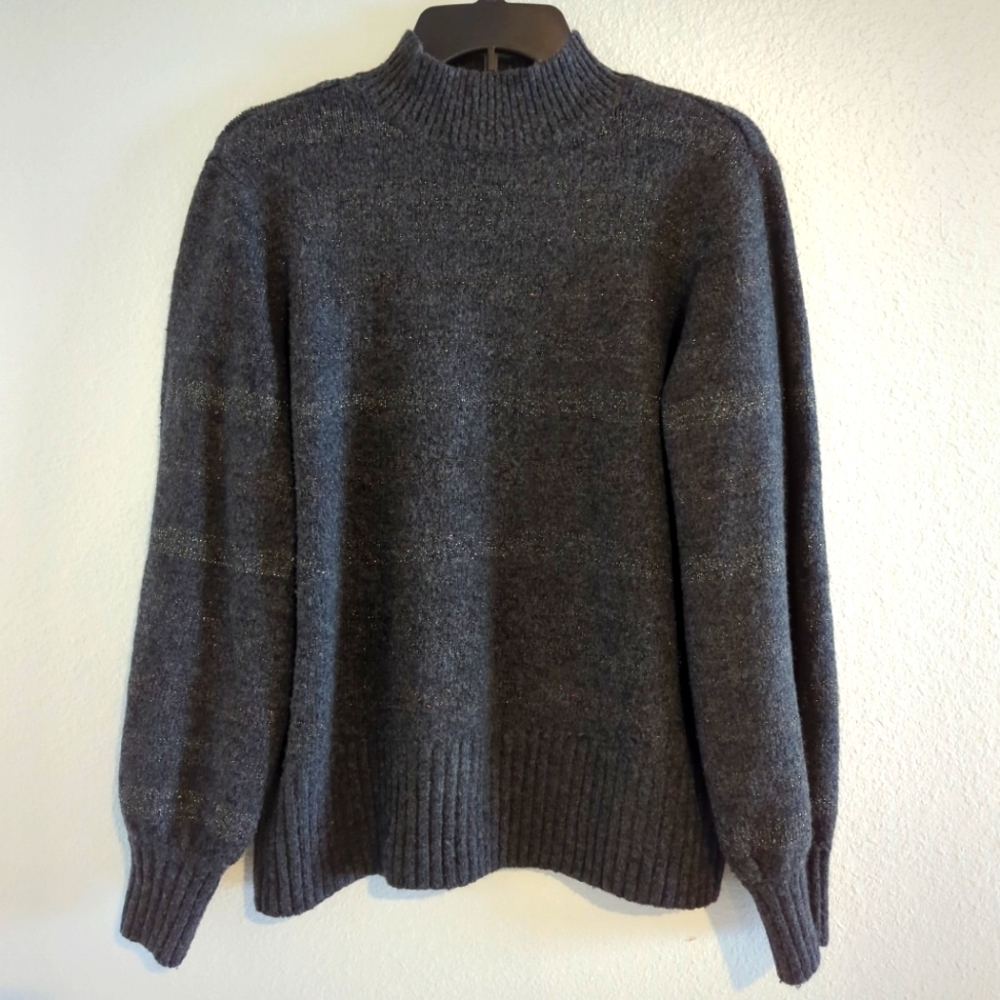 Marled Long-sleeve Gray Knit Sweater Soft Cozy Size Large